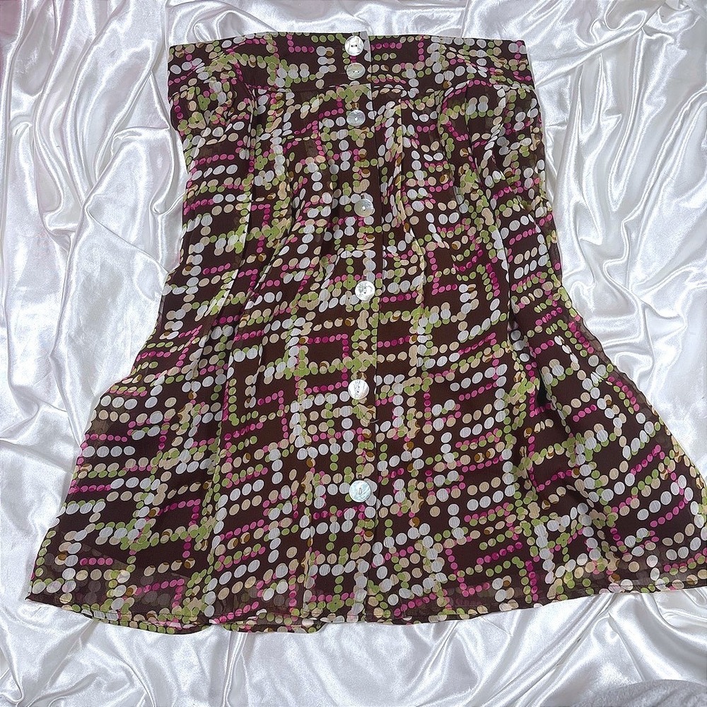 y2k Skirt Brown Excellent Mackie & Co Bob Mackie Polka Dot Button Front BC101 10